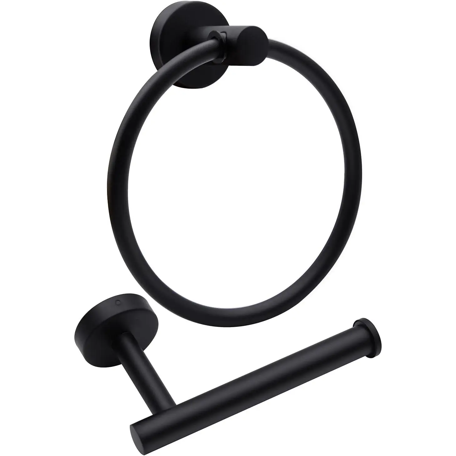 2 count Matte Black Toilet Paper Holder and Towel Ring Set, Stainless Steel Hand Towel Holder and Towel Hanger with Hardware Pack
