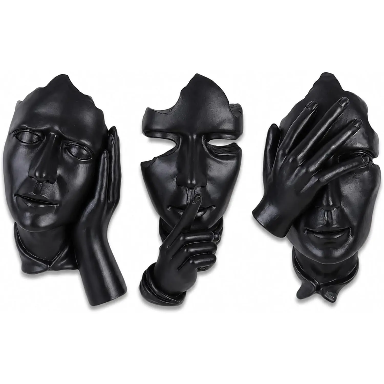Oliruim 3-Piece Abstract Face Resin Wall Sculpture Set, No Hear No See No Speak Decorative Minimalist Home Accent for Living Room, Bedroom, Thinker