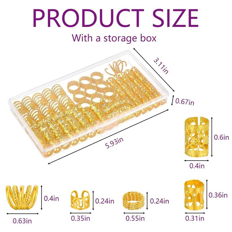 110 Pcs Gold Hair Jewelry for Braids and Dreadlocks - Metal Rings, Cuffs, Clips Accessory Decorations - Golden Yellow