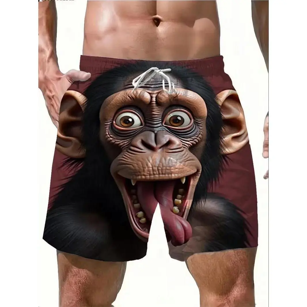 Men's 3D Monkey Graphic Beach Shorts, Funny Animal Print Casual Elastic Waist Men's Swimming Trunks for Surfing, Holiday, Swim Trunks, Printed Swim Bottoms, Shorts Swimwear, Beach Wear, Swimming Shorts