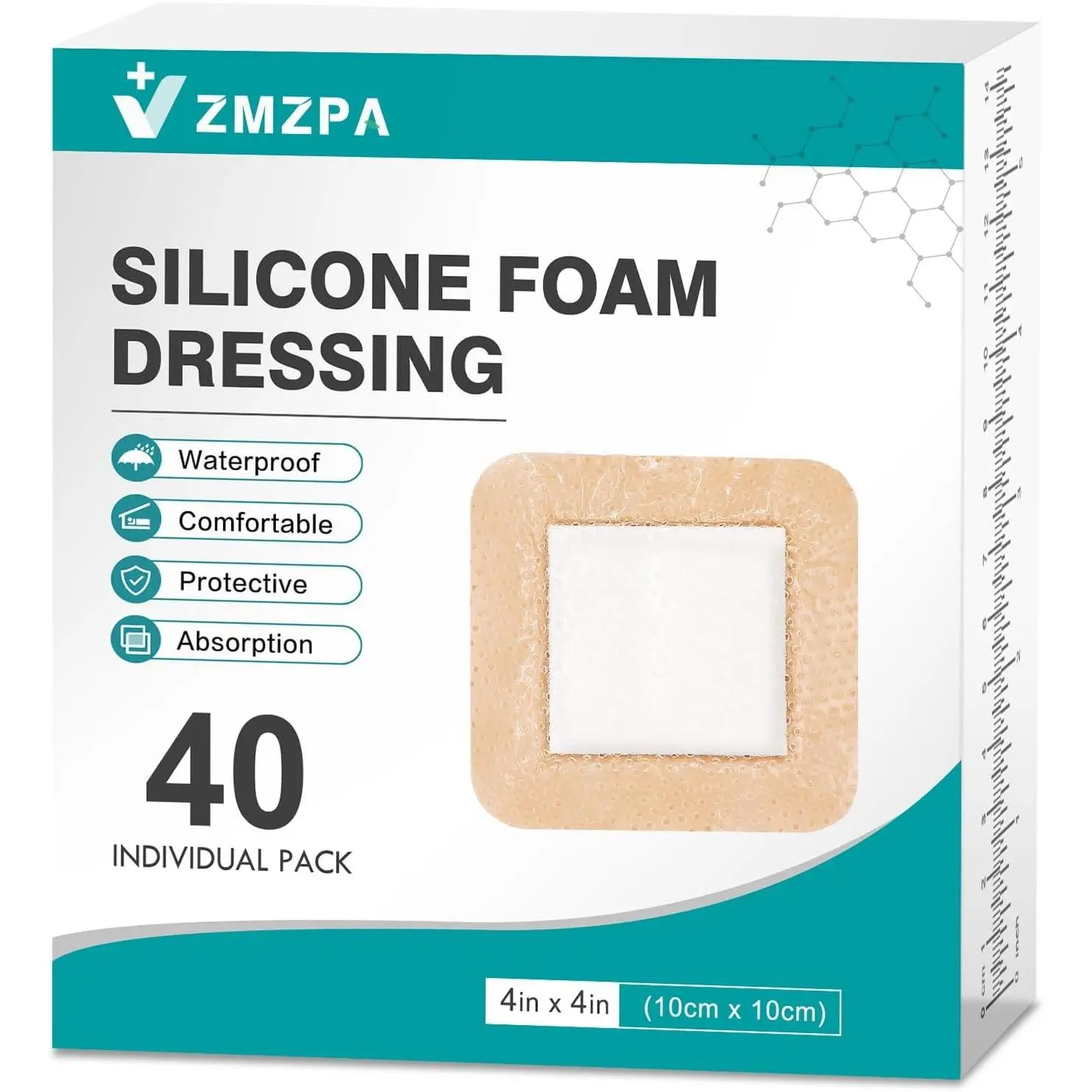 40Pcs 4x4 Gentle Border Silicone Foam Dressing Waterproof Silicone Bandages for Wound Care Super Absorbent Self Adhesive Pads for Bed Sore Pressure Sore