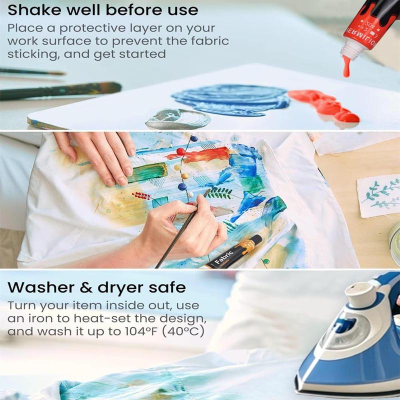 Colorful Fabric Paint Set, 12/24 Colors Fabric Paint with Brushes, Non-toxic Slick Painting Set for Adults, Beginner & Artists, Diy Painting Supplies