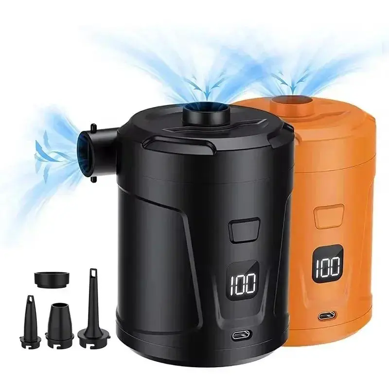 Portable Mini Digital Plastic Electric Air Pump (ABS&PC) - 3.7V-5V 5200mAh Battery, USB Charger, 3 Nozzles, Gas Flow, Long Press Start, Inflate/Deflate for Air Mattresses, Automotive Tires