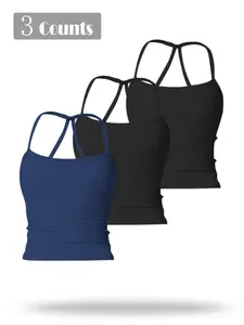 Women's Solid Color Racer Back Sports Tank Top, Quick Drying Breathable Comfortable Sports Top for Yoga Gym Workout, Ladies Sportswear for All Seasons, Summer Tops, Sporty Tank Top