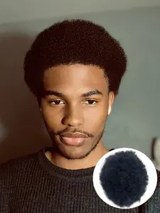 Explosion Curly Men Toupee - Natural African Curly & Natural Texture and V-Looped PU Base, Durable & Easy Care,Lightweight Hairpiece for Daily Wear & All Holiday Gifting