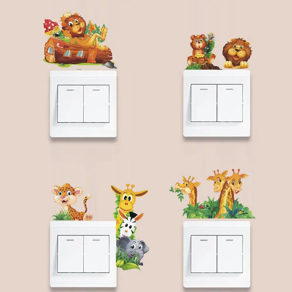 Watercolor Animal Light Switch Stickers, Giraffe Bear Lion Elephant Zebra Wall Stickers, Bedroom Living Room Bathroom Decor, Cute Wall Decor