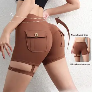 2026 new summer tooling pocket hip lift fitness shorts women's tight leg ring sweatpants yoga pants active athletic biker