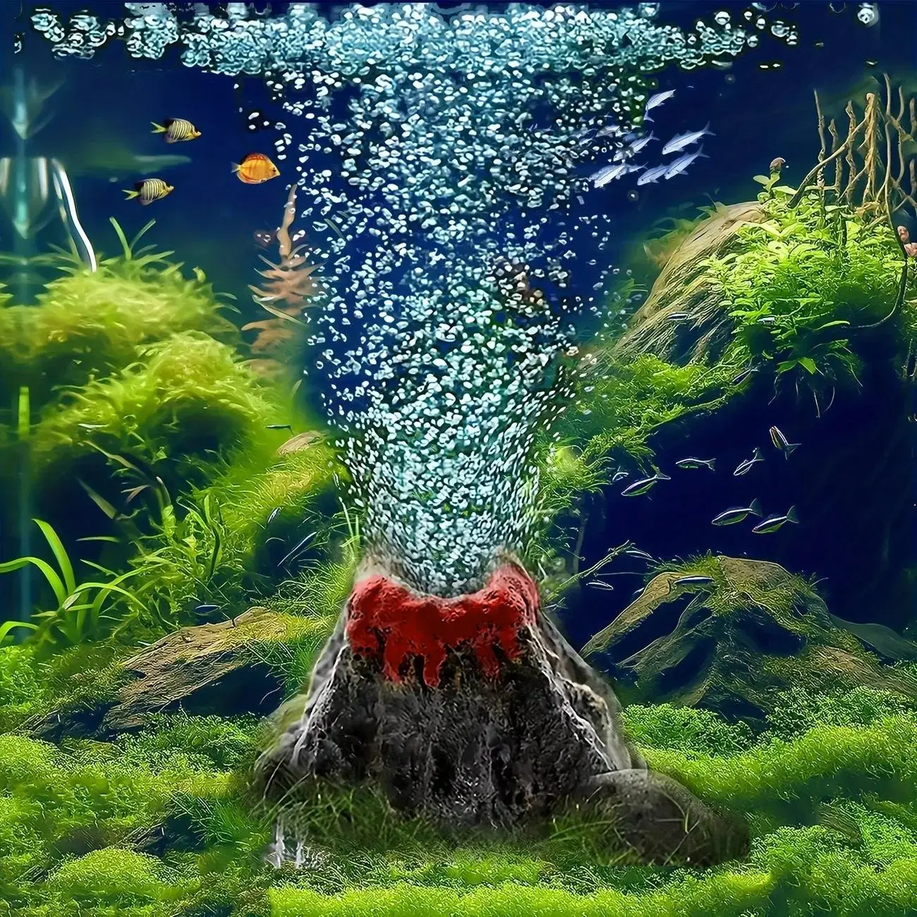 Long Handle Multi-Function Fish Tank Brush, Sponge Cleaning Tool, Decorative Volcanic Abs Bubble Stone, No Battery, Ideal for Small Aquariums