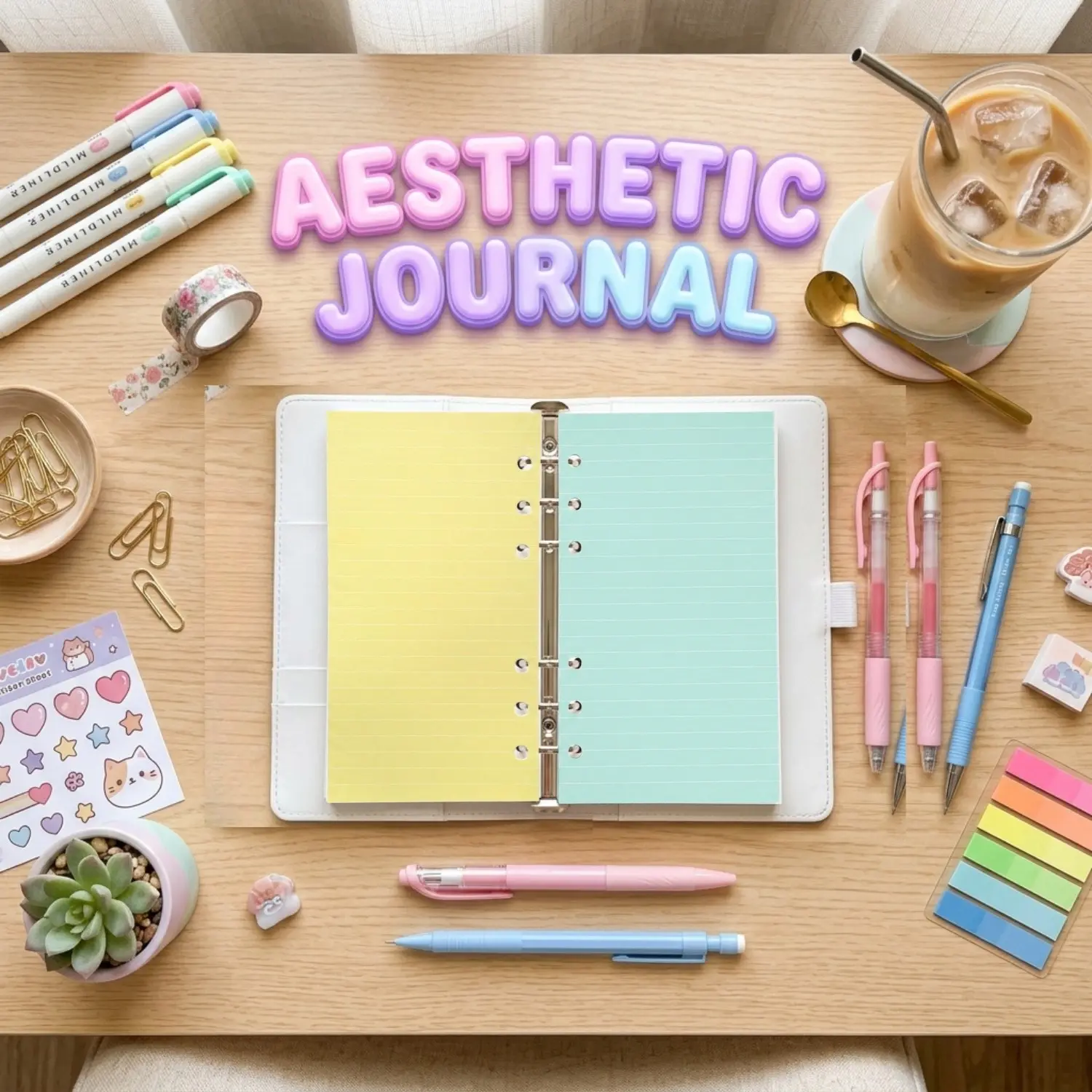 Aesthetic A6 Binder Journal Set - Clear PVC 6-Ring Budget Planner with 4 Packs Colored Lined Refill Pages, Kawaii Loose-Leaf Pocket Notebook Starter Kit for School & Journaling