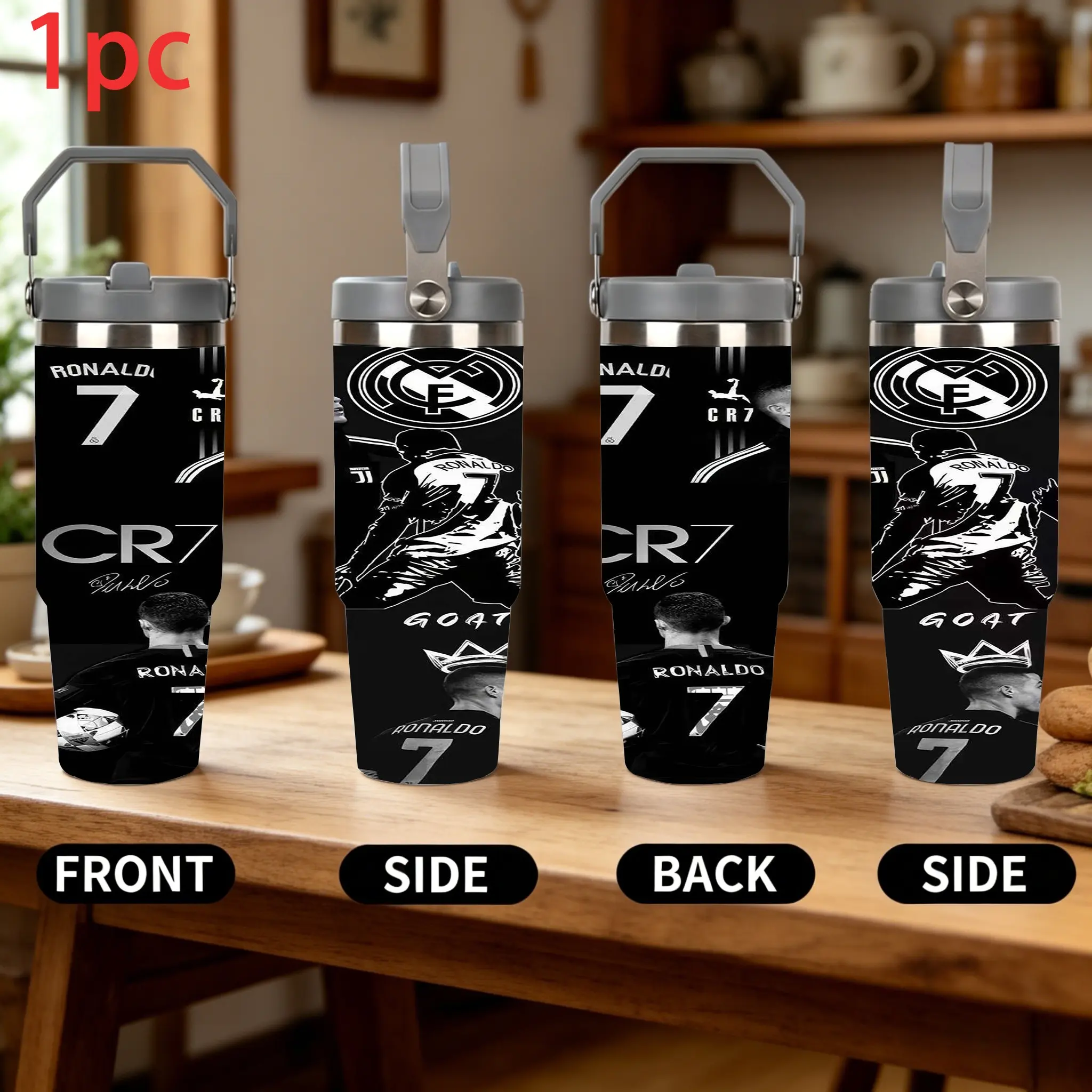 1pc 30oz Stainless Steel Insulated Tumbler with Lid - Cristiano Ronaldo Design, Perfect Gift for Mom, Dad, Sister - Keeps Drinks Hot or Cold, Ideal for All Seasons, ideal gift for friends who love football, Travel Mugs Insulated for Hot and Cold