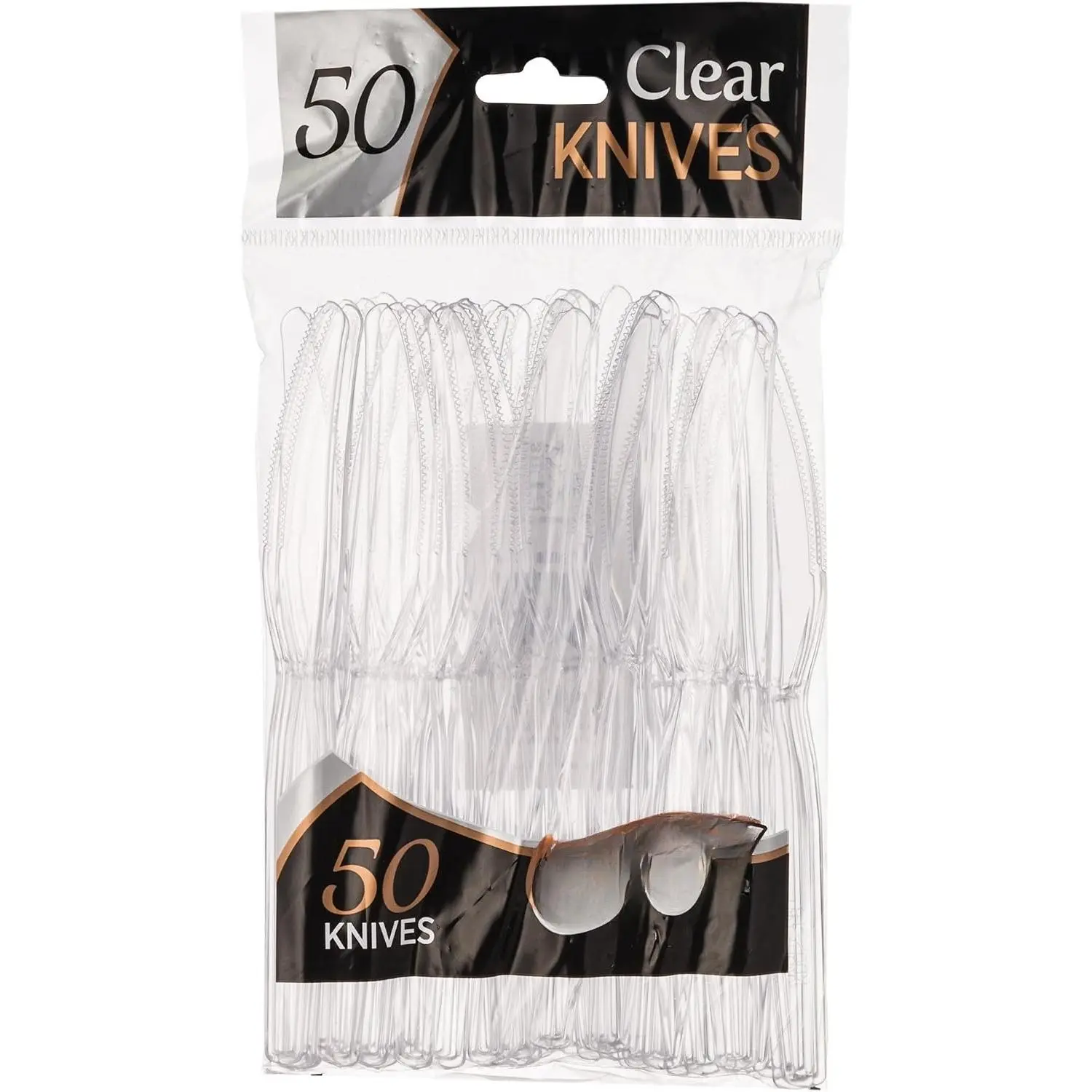 Plastic  Heavy Duty Clear Disposable Cutlery, 50 Count |   slice meats & desserts cleanly; upscale  look for parties, weddings, catering & events
