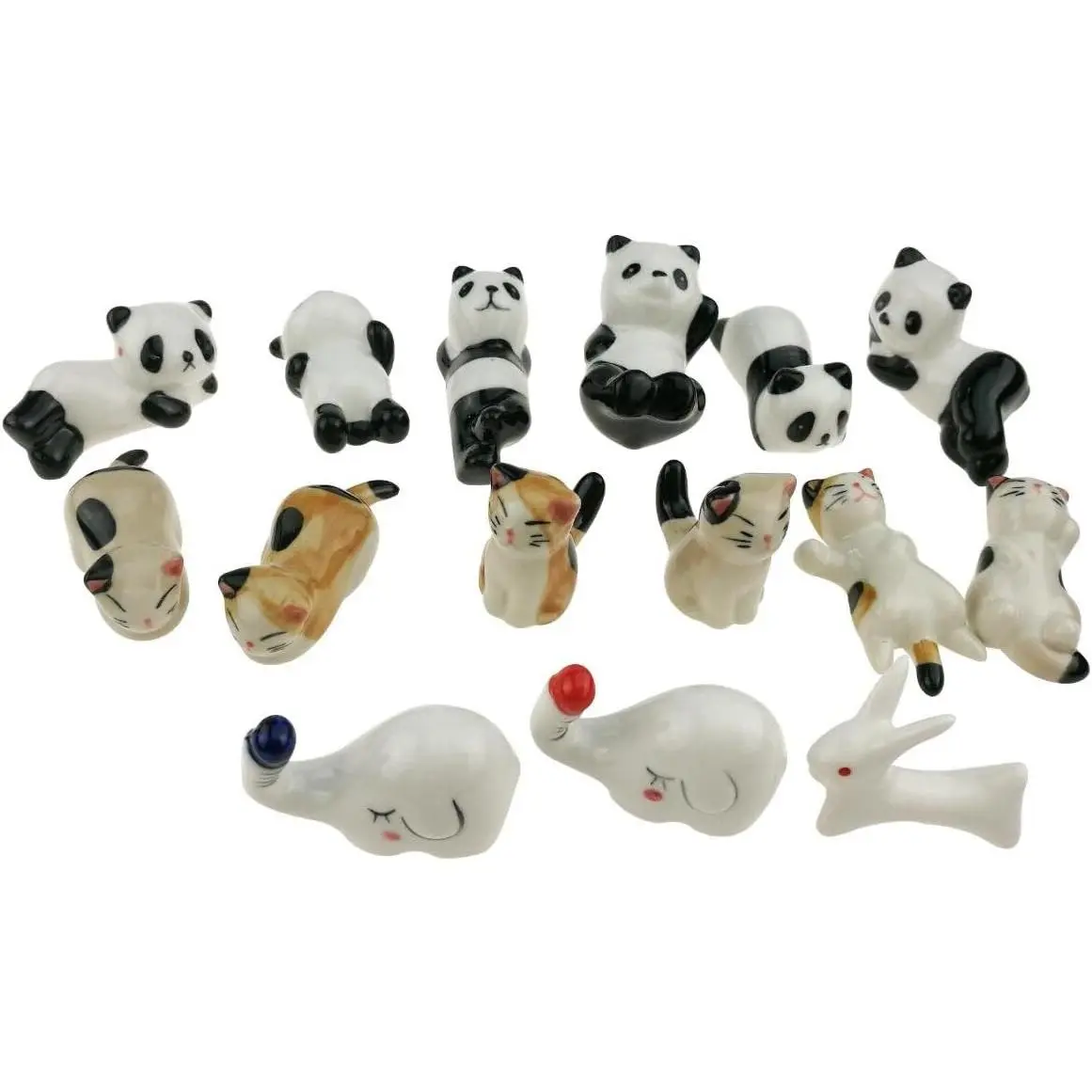 Set of 15 Handmade Ceramic Animal Pattern Chopstick Rest Stand Panda Cat Elephant Rabbit For Knife Fork Spoon Chopstick Tableware Kids Toy Ornament Decoration