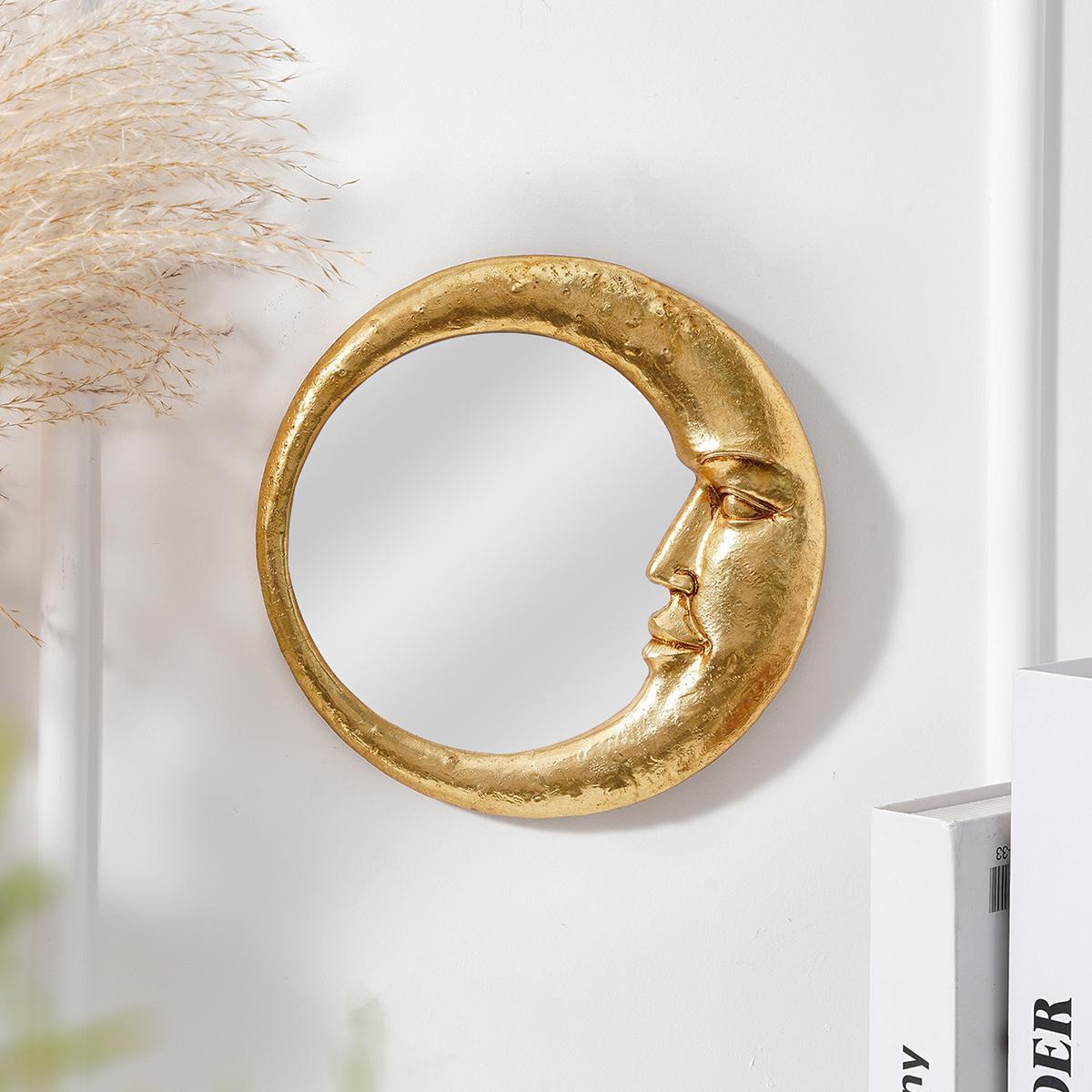 Creative Moon & Face Design Round Wall Mirror, Resin Wall-Mounted Mirror, Wall Decor for Home Living Room and Bedroom, Home Decor #TOP PICKS