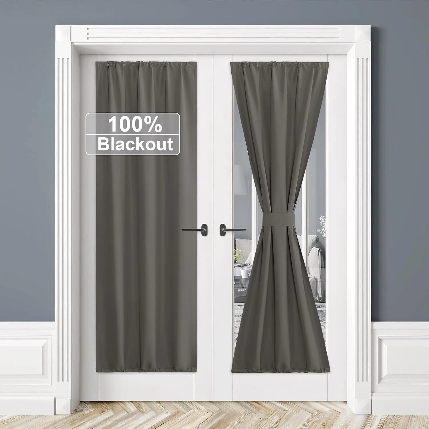 Blackout Door Curtain Lightweight Portable  Window Curtains for  Door Doorway Living Room Bedroom Shades Blocks Views, W 25 x L 80, Grey, 1 Panel