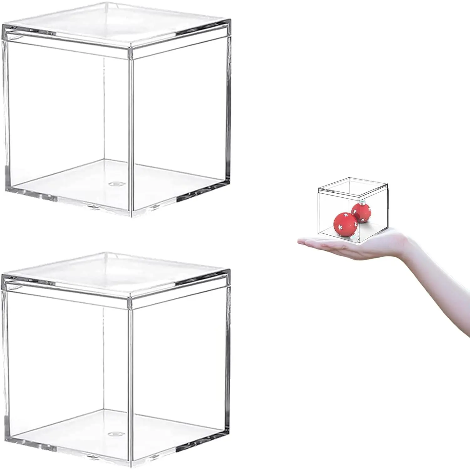 Clear Square Small Acrylic Cube 2 Packs Plastic Display Boxes with Lid for Jewelry Storage Organizing Containers