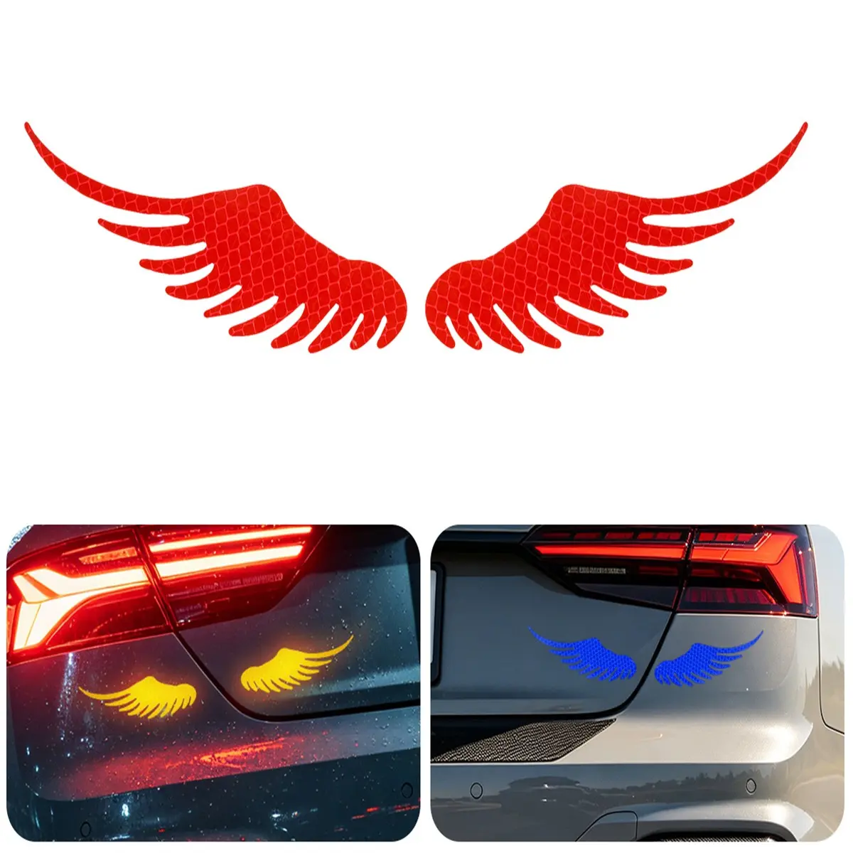 Angel Wing Stickers, Reflective Wings Stickers, Blue Silver Color, 5.65 Inch, Modern Fashion Eco Cool, Car Motorcycle Glass Decor
