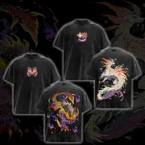[Soulsborne Style Collection] Vintage Magnamalo/Mizutsune Monster Hunter Menswear Round Neck Short-Sleeve Cotton Crewneck T-Shirt, Unisex Action RPG Gaming Apparel, Streetwear Gift