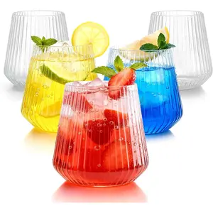 36 Pcs 12 oz Plastic Clear Ribbed Wine Glasses, Origami Ripple Disposable Champagne Glasses Elegant Whiskey Glasses Ideal for Weddings, Bars, Christmas, Halloween, Pool Party, Daily Use