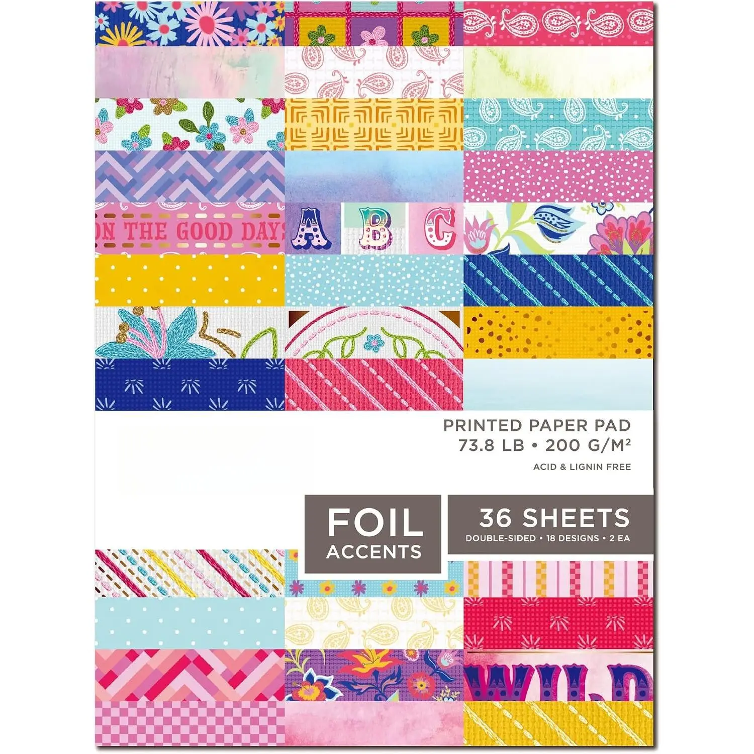 Scrapbook Paper Pad, 36 Sheets Double-Sided Design Paper with Foil Accents, 200GSM Decorative Cardstock for Card Making, Scrapbooking, Junk Journaling, 6" x 8" Boho Patterned