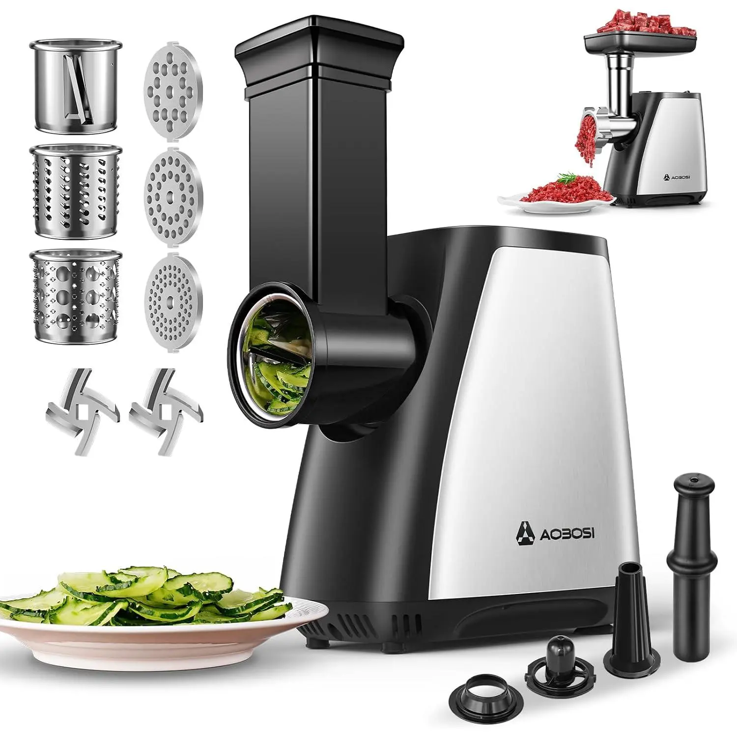 4 in 1 Electric Meat  Heavy Duty & Sausage Stuffer 2800W Max | LFGB Certified, Mincer Machine for Homemade Burgers, Meatballs & Kibbe, 3 Plates &2  for  Kitchen Use