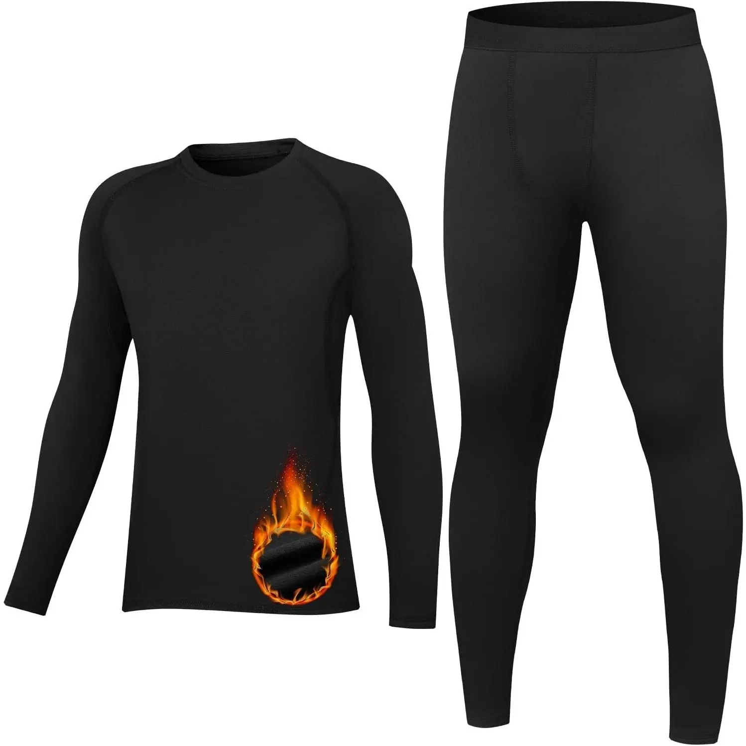 Youth Unisex Thermal Base Layer Set with Fleece Lined Shirt and Pants for Skiing(Gift)