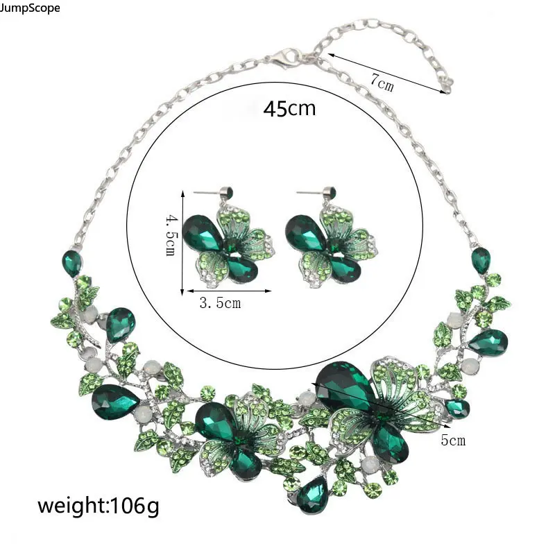 Female Luxury 2-Piece Jewelry Combo (MDF+Steel) - Vintage Blooming Vine Statement Necklace, Emerald Crystal Earrings, Wedding Accessories & Gifts, Romantic Gifts For Her