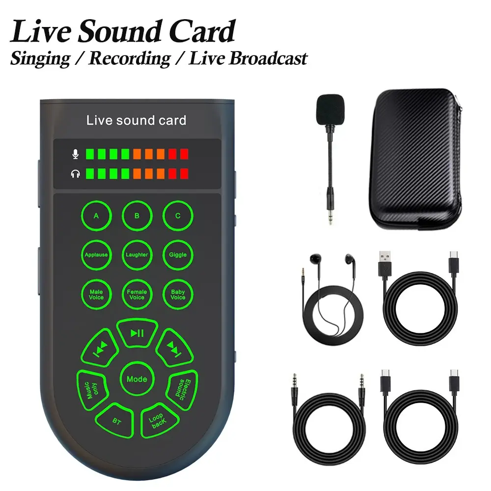 Portable Live Streaming Audio Mixer Package, Handheld Sound Card, Microphone Set with Voice Changer, Noise Reduction and Recording, Ideal for Gaming and Blogging