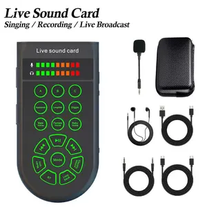Portable Live Streaming Audio Mixer, Handheld Sound Card, Microphone Set with Voice Changer and Noise Reduction, Ideal for Gaming and Blogging