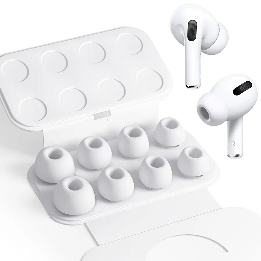 8pcs Replacement Ear Tips for AirPods Pro1/2, Noise Reduction Hole, Non-Slip Soft Silicone, Portable Storage Box, Dust Guard Screen