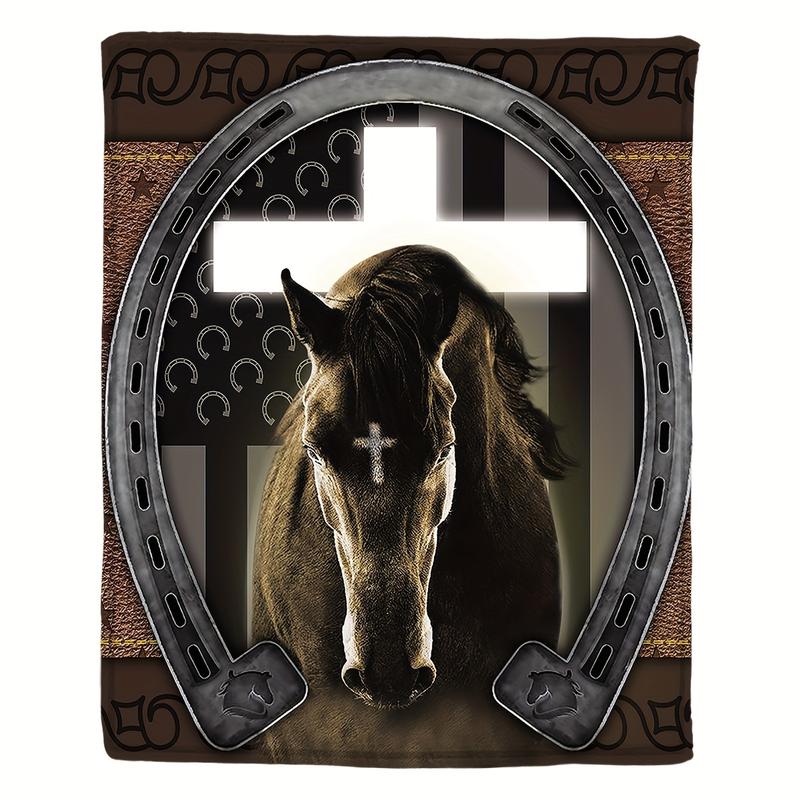 1 piece horse print flannel blanket, gift square blanket soft and comfortable, suitable for adults for home picnics and travel