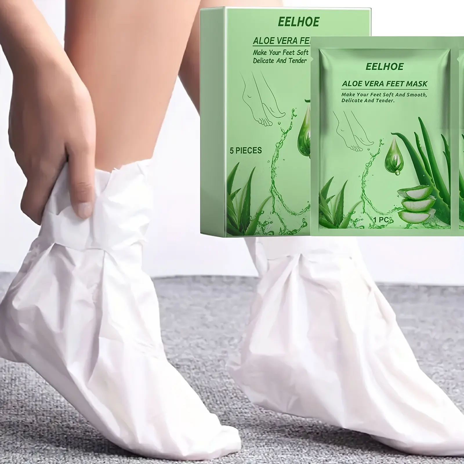 Aloe Vera Exfoliating Foot Mask, Dead Skin Removing Peeling Foot Mask, Soft Smooth Moisturizing Foot Peel Mask for Dry Cracked Feet, Cracked Foot Repair, Intensive Foot Care