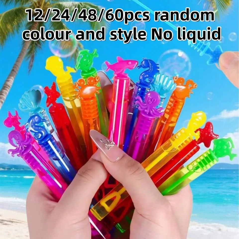 12/24/48/60pcs Mini Manual Bubble Blowers, Colorful Bubble Tubes, Wedding Party Atmosphere Props, Ocean Animal Handheld Bubble Sticks