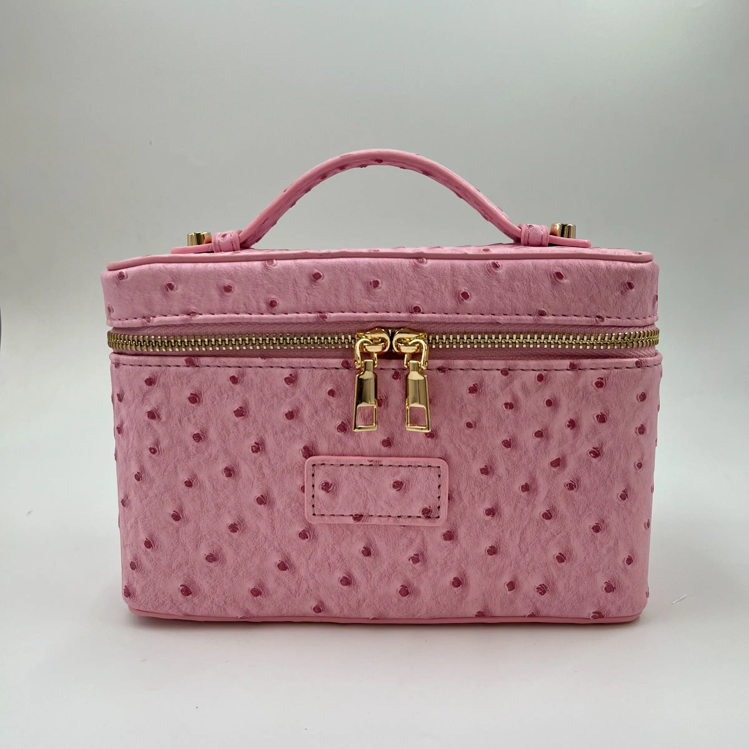 New Ostrich Pattern Makeup Bag, Handheld Leather Cosmetic Organizer, Cosmetic Storage Bag, Portable Travel & Daily Use, Cosmetic Travel Bags, Waterproof Mini Square Case