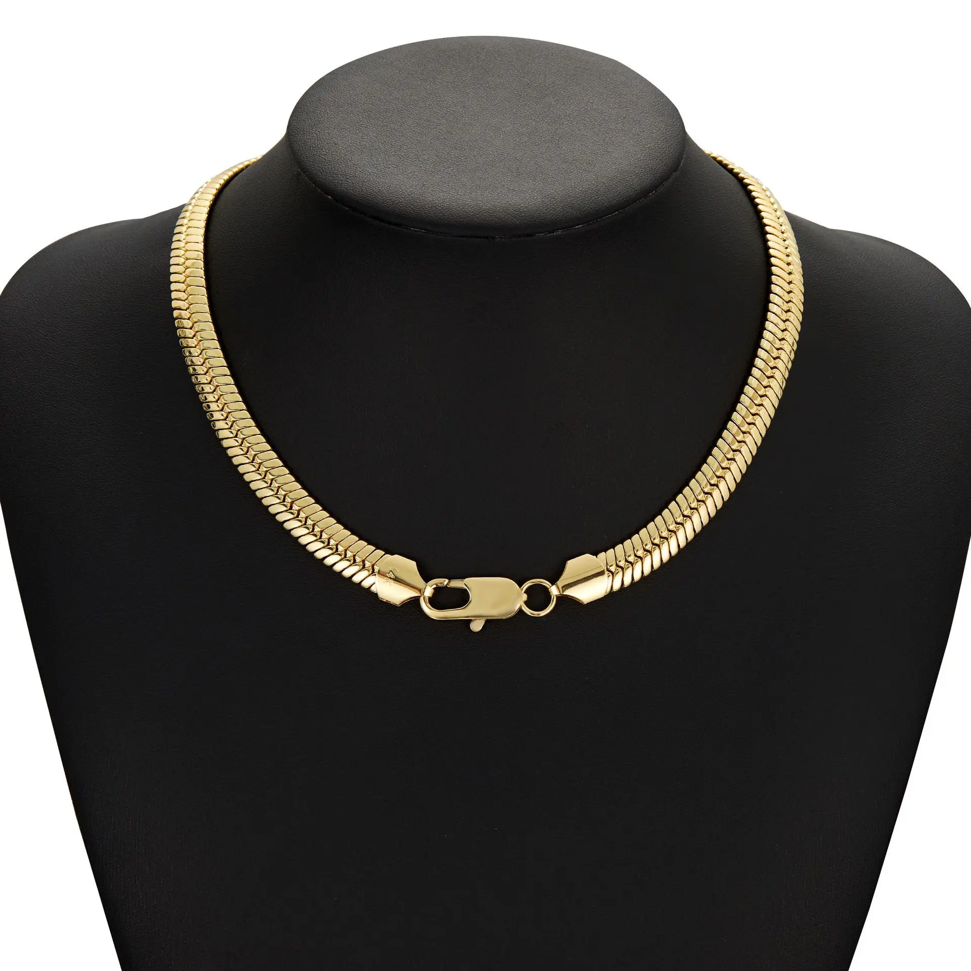 14K Real Gold Plated Herringbone Chain Necklace for Men, Flat Snake Design, Smooth Shine,Father's Day Giftchains for men