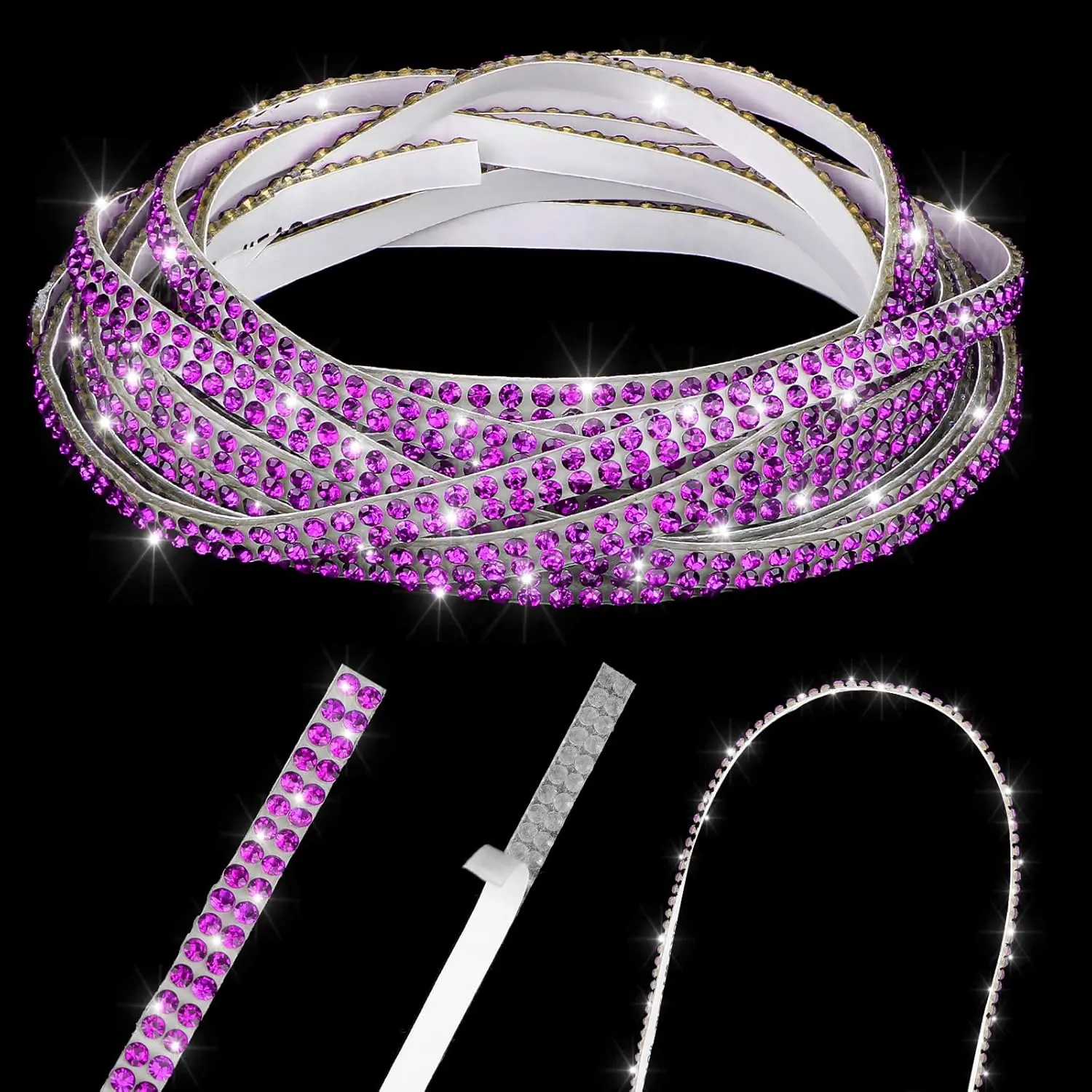 16.4 ft Pre-Pasted Bling Car Trim - Rhinestone Decorative Strip with Glitter Effect, Glamour DIY Molding Decal for Women’s Car Interior & Exterior Decor, Shiny Auto Stuff Accessories