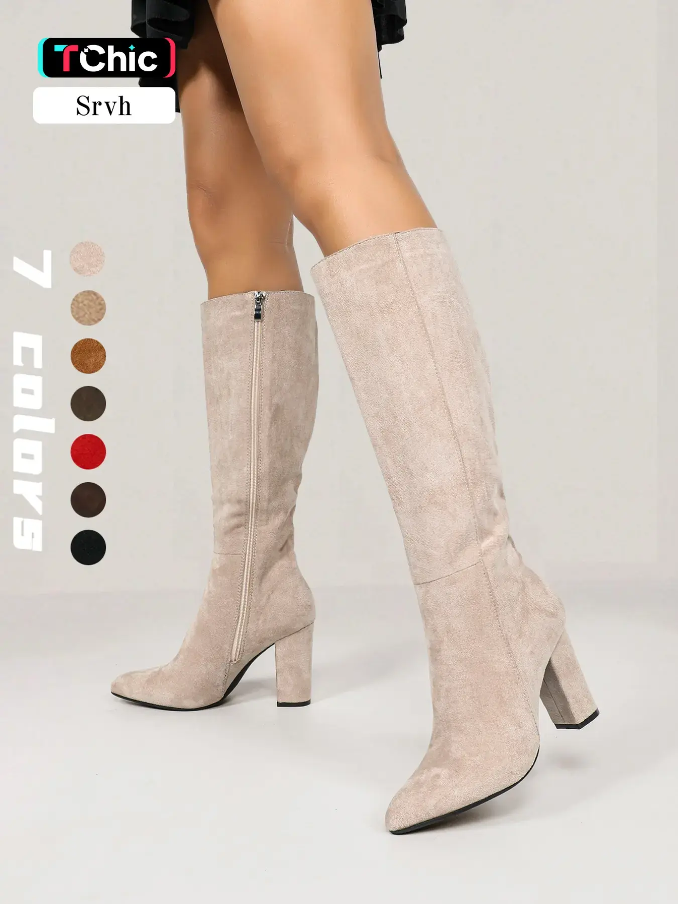Women's Chic Minimalist Knee High Boots,Premium Suede-Look Texture & Pointed Toe,Stable Block Heel for All-Day Comfort,Effortless Elegant Tall Boots for Work & Dates
