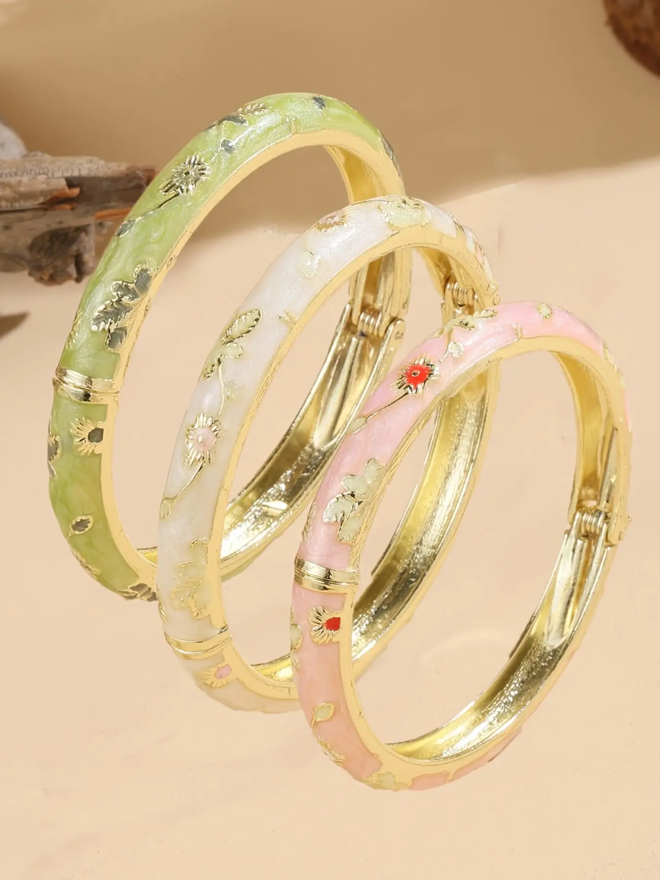 3pc Fashion Enamel Bangle Bracelets, Adjustable Women's Jewelry, Perfect for Daily Wear, Elegant Gift for Her, Versatile Styling, Layered Bracelet Set
