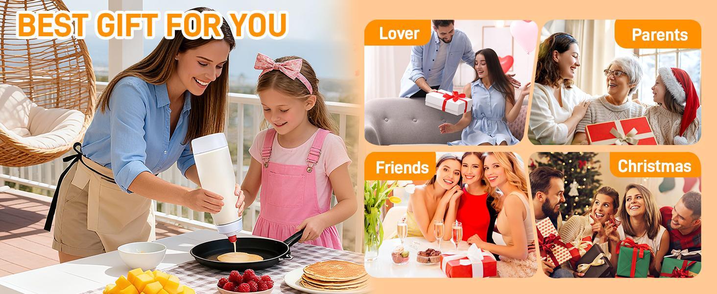 Pancake Batter Dispenser with Blender Balls – 33 Oz Pancake Mixer Bottle, Kitchen Batter Squeezer with Graduated Lines & Sturdy Base for Cupcakes, Crepes, Muffins, Pancakes