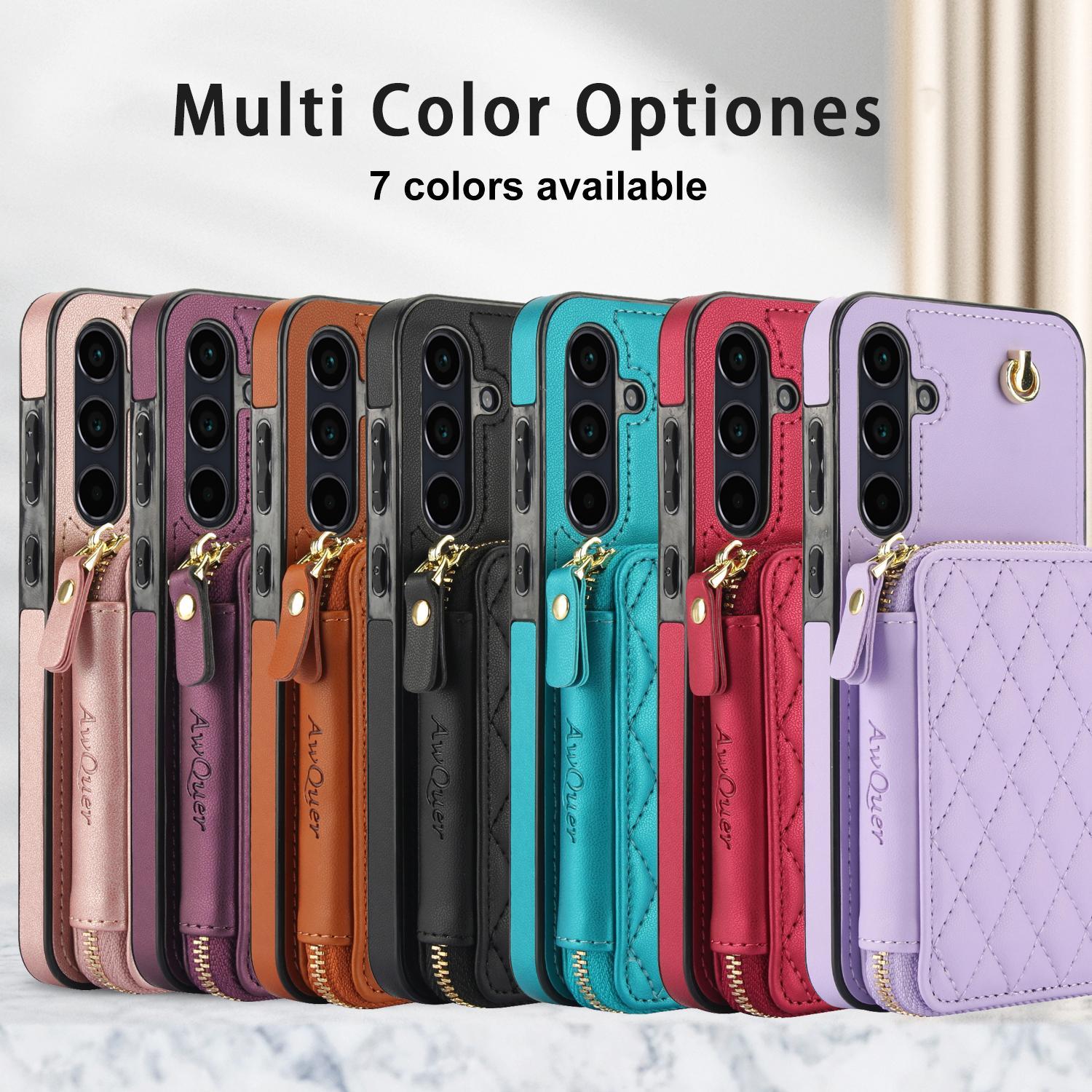 Crossbody Phone Case Cover with Card Slot, 1 Count PU Leather Zipper Wallet Protective Phone Case with Lanyard, Phone Accessories for Samsung Galaxy A55 A35 A13 Casing