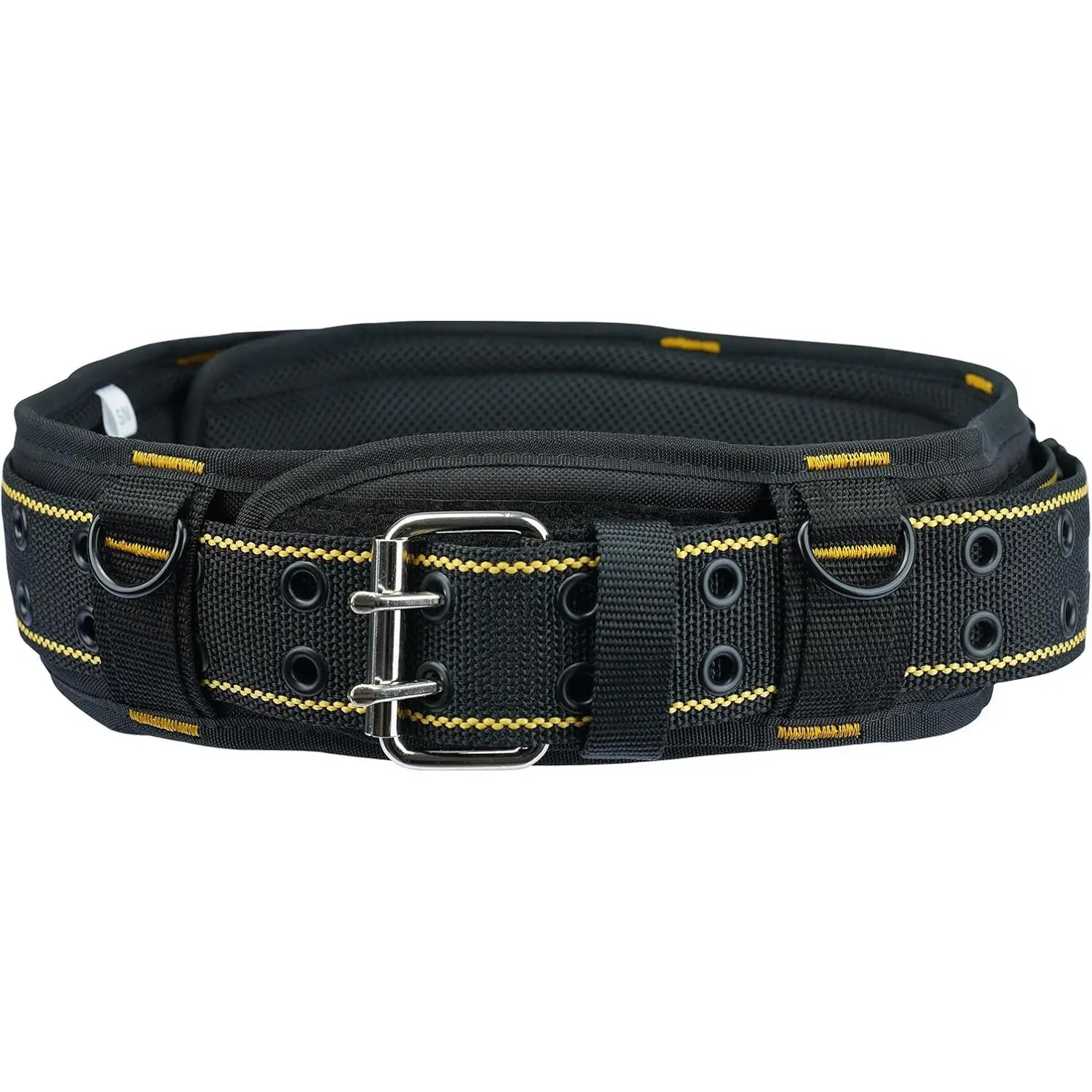 2-Inch Padded Tool Belt with 4 D-Rings Duty Roller, 29"-46" Waist, Foam Padding for Construction, Electrician, Carpenter (Black & Yellow, S/M)