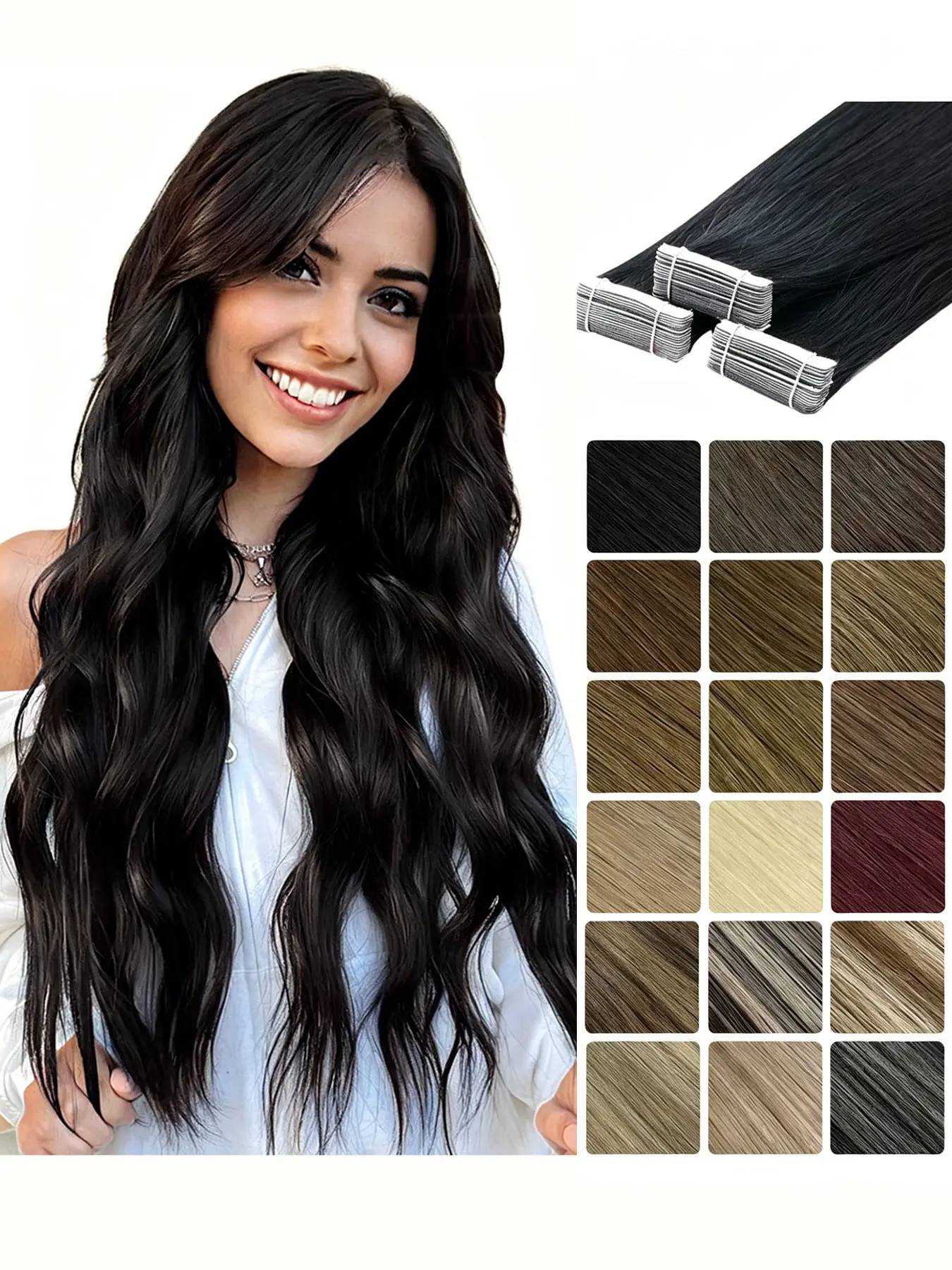 [Trial Size]Tape in Human Hair Extensions, 18inch 20inch 22inch 24inch 10pcs/25g, #1 Jet Black #1B Natural Black #NB Invisible Tape, Seamless Silky Straight Skin Add Length for Wedding Party Festival and Daily Use Hair Pieces Extensions
