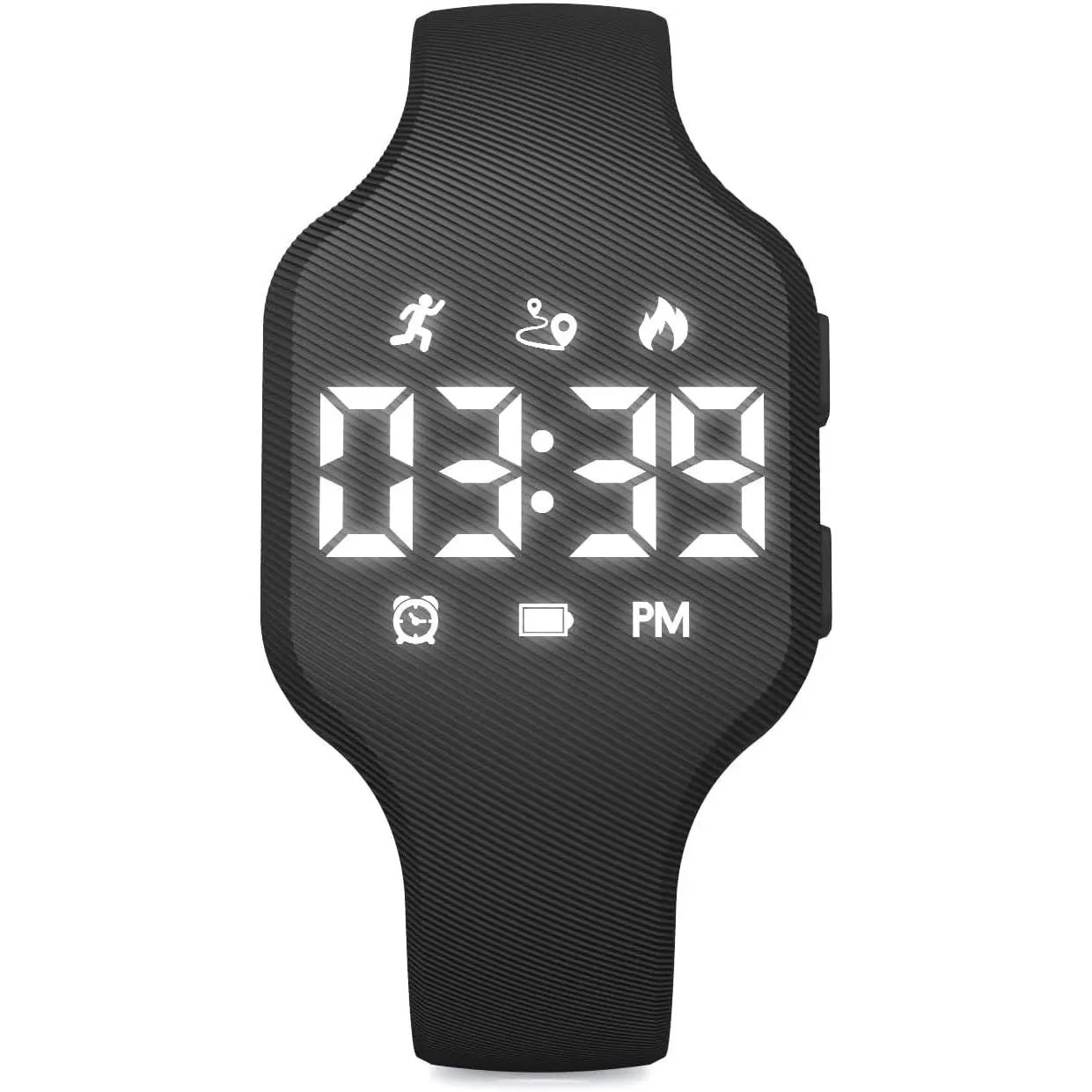 Kids Silicone Wearable Unisex LED Fitness Tracker Watch - Sporting Digital Display Watch with Pedometer Step Counter, Alarm Clock, IP67 Waterproof, No App Needed for Ages 5-16 (Black)