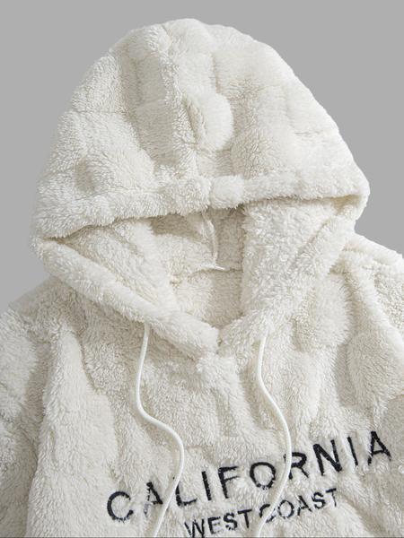 Men's Fleece Hooded Sweatshirt Jacket, Embroidered Design, Fall Winter Casual Daily Wear, Comfortable Warm Clothing