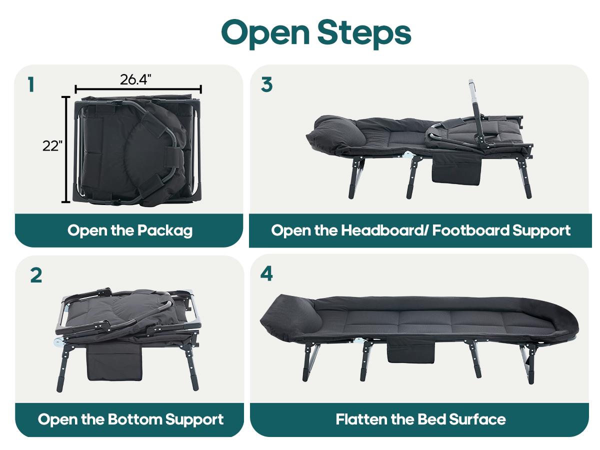 Multi-Use Folding Cot - Adjustable Bed for Office Nap, Camping & Outdoor, Lightweight with Carry Bag