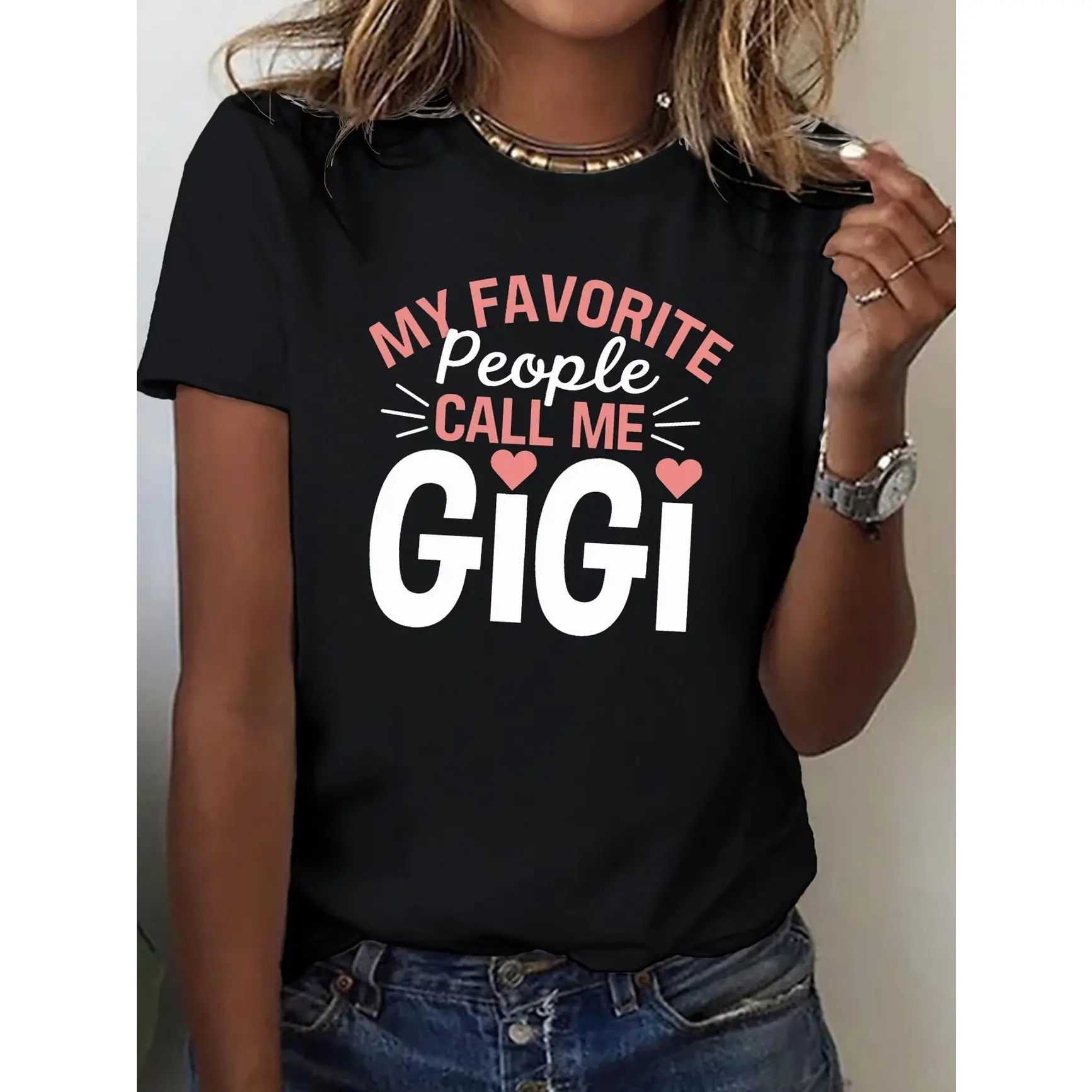 My Favorite People Call Me Gigi Family Quote Graphic Cotton T‑Shirt, Oversized Comfort Fashion Outfit, Cute Grandma Slogan Tee, Ideal Valentine Holiday Gift for Her, Sweet Present for Family Friends