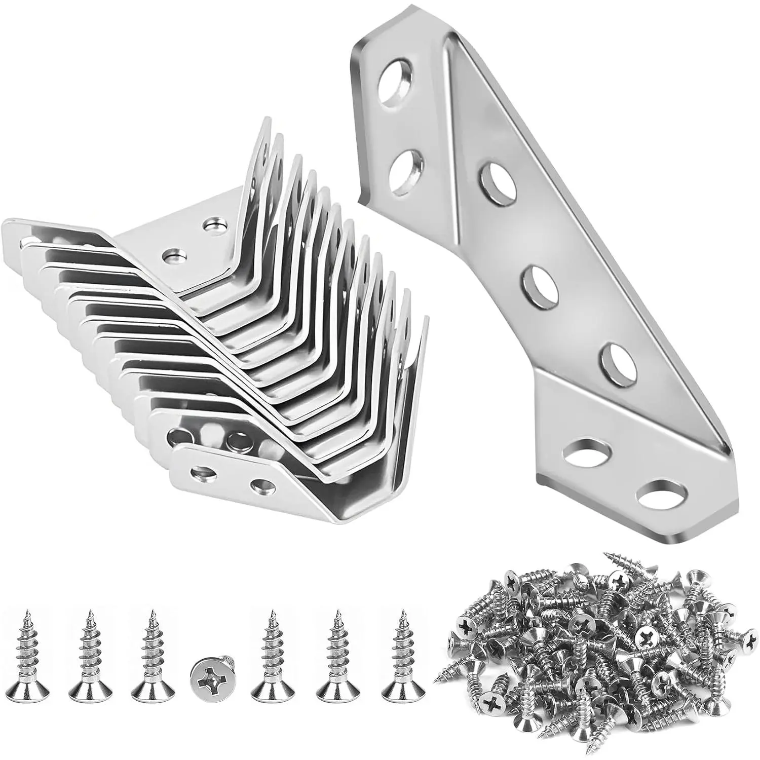 12-Pack  Stainless Steel Corner Brackets for  Frame,  Metal Hardware Corner Braces with Screws, Wooden Furniture Corner Connectors Such as Drawers, Cabinets, Tables and Chairs