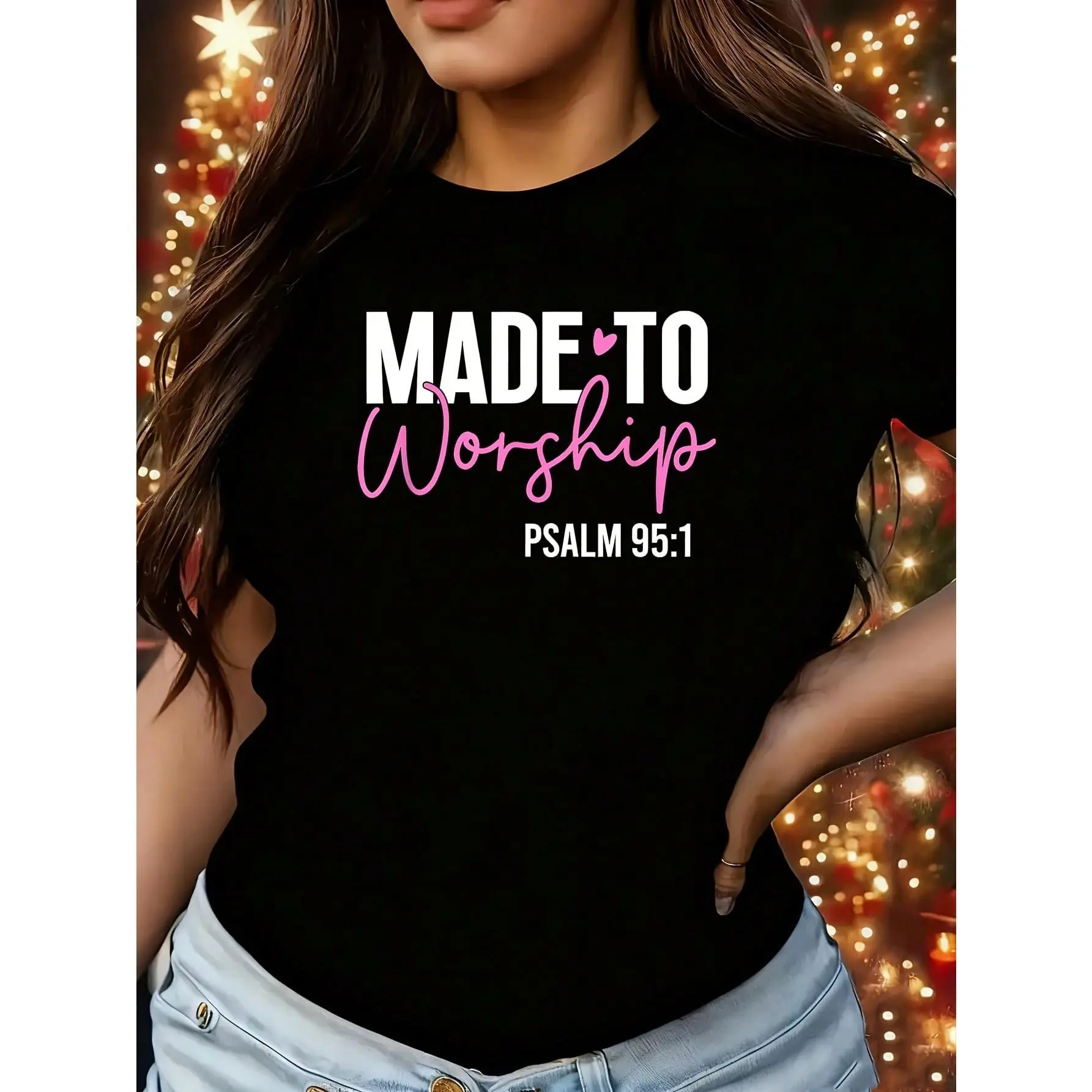 Made To Worship God Jesus Faith Christians 1 Pcs Women's Plus Size T-Shirt Funny Oversized Graphic Short Sleeve Tee Novelty 100% Polyester Shirt Casual Crew Neck Top 220g