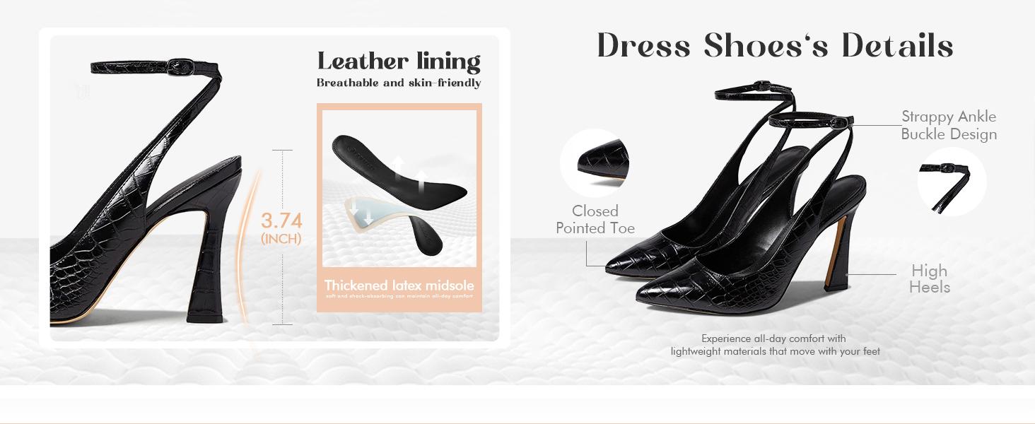 Coutgo Womens Closed Toe Ankle Strap Heels Pointed Toe Pumps Shoes Slingback High Heel Wedding Dress Shoes