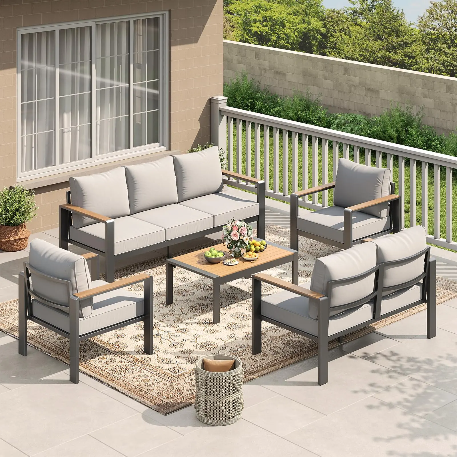 Aluminum Patio Furniture Set 7 Seats – Outdoor Sectional with Washable Thick Cushions & Coffee Table for Porch, Balcony, Deck & Yard