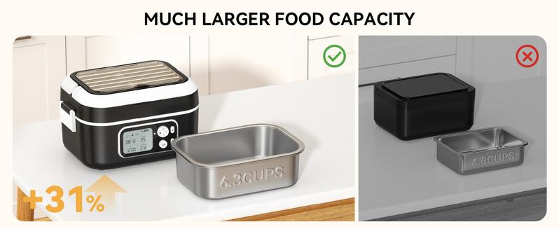 Yofidra Cordless Heated Lunch Box, 24000mAh 100W Electric Lunch Box with Smart Timer, 6.3-Cup Super Large Lunchbox for Men & Women, Portable Food Warmer with Insulated Bag for Outdoor/Office, Black